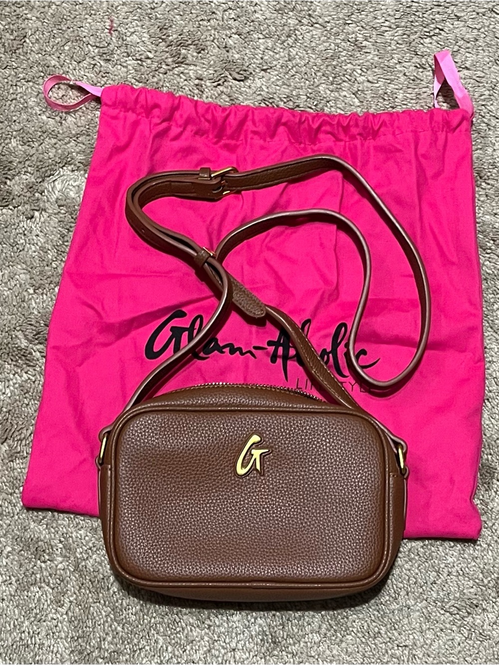 Glam-Aholic Brown Pebbled Leather MINI CAMERA BAG